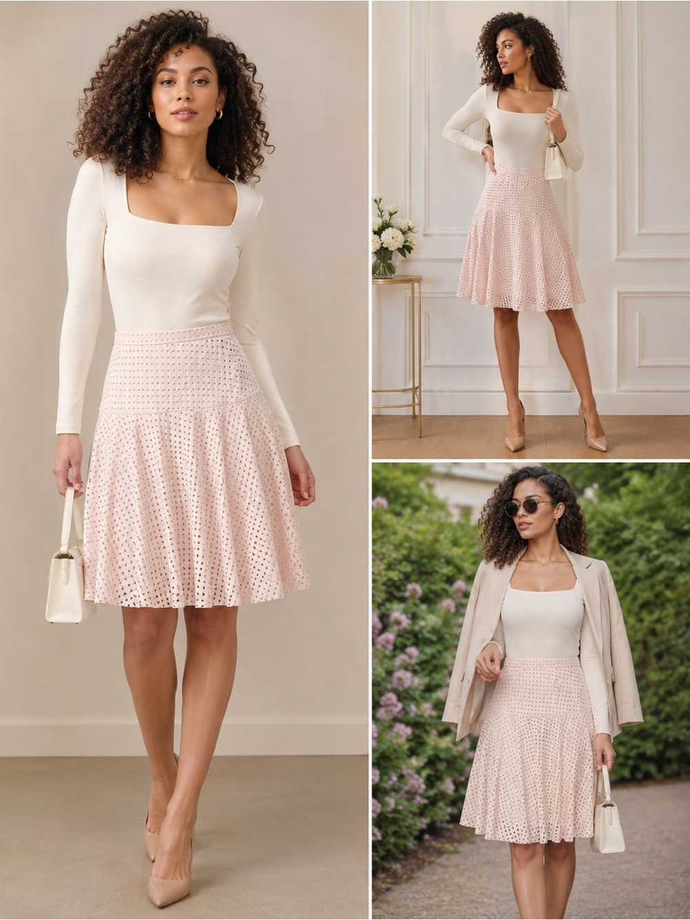 J.Crew Tan/Blush Laser Cut Fit & Flare Skirt Size 6 Feminine Office Chic